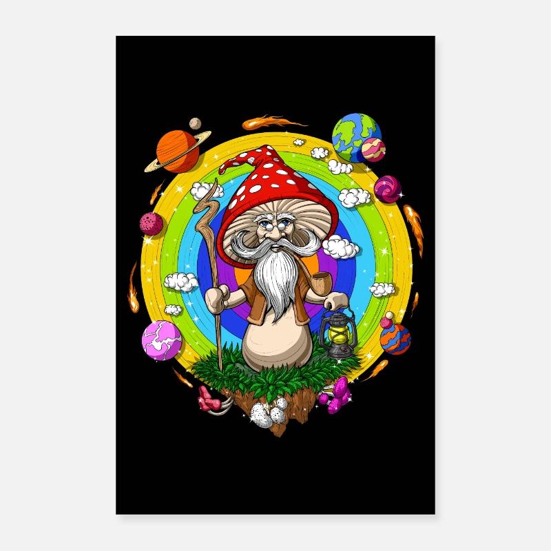 Psychedelic Hippie Mushroom Wizard - Poster 16" x 24" (40x60 cm) - white