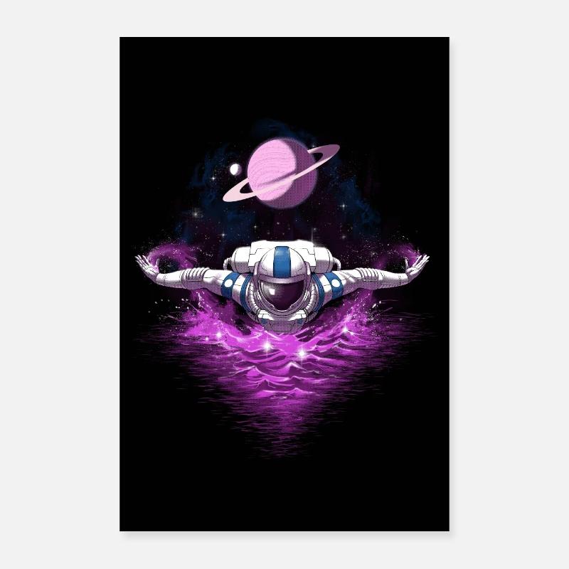 Astronaute spatial nageant - Poster 40 x 60 cm - blanc