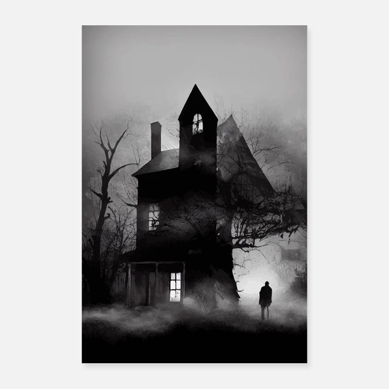 Horror house at night - Poster 16" x 24" (40x60 cm) - white