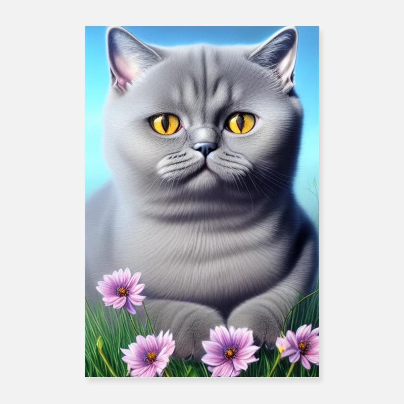 Niedliche Katze im Blumenfeld Poster 40x60 cm