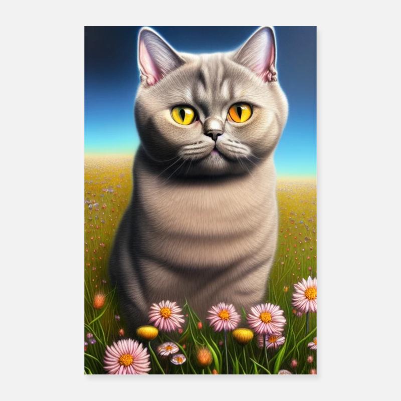 Niedliche Katze im Blumenfeld Poster 40x60 cm