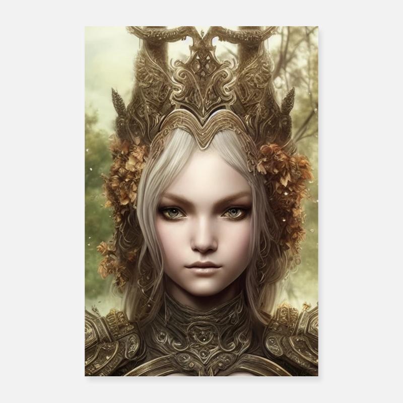 Fantasy Warrior Flicka - Poster 40x60 cm - vit