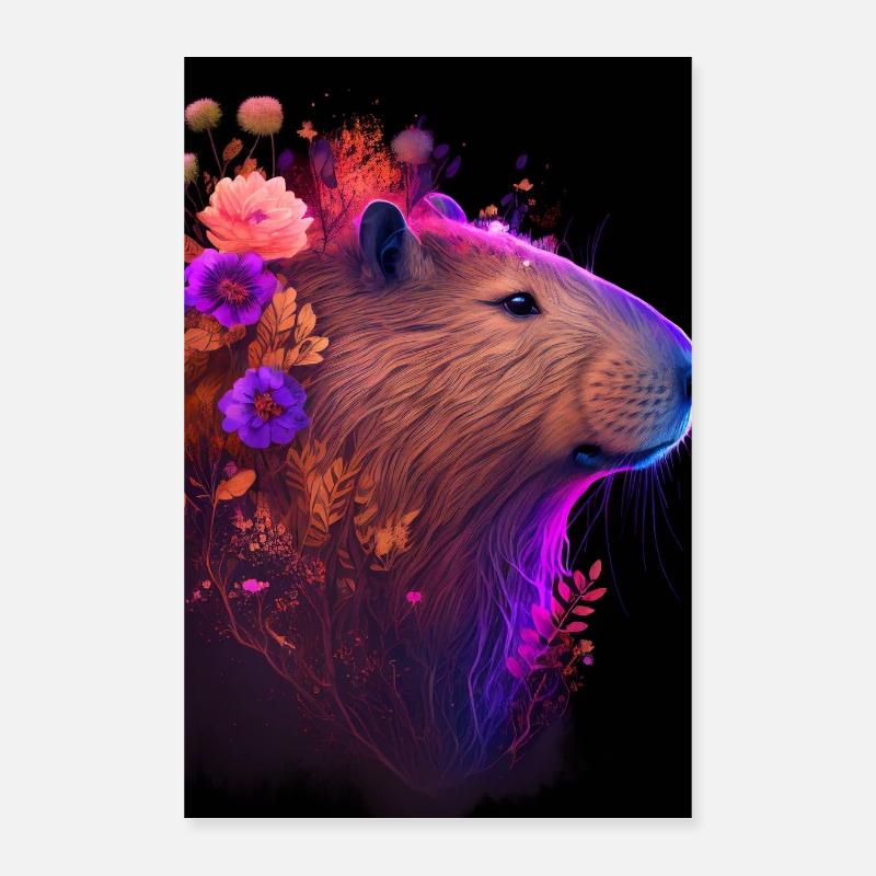 Capybara capybara Capybaras couleurs fleurs Poster 40 x 60 cm