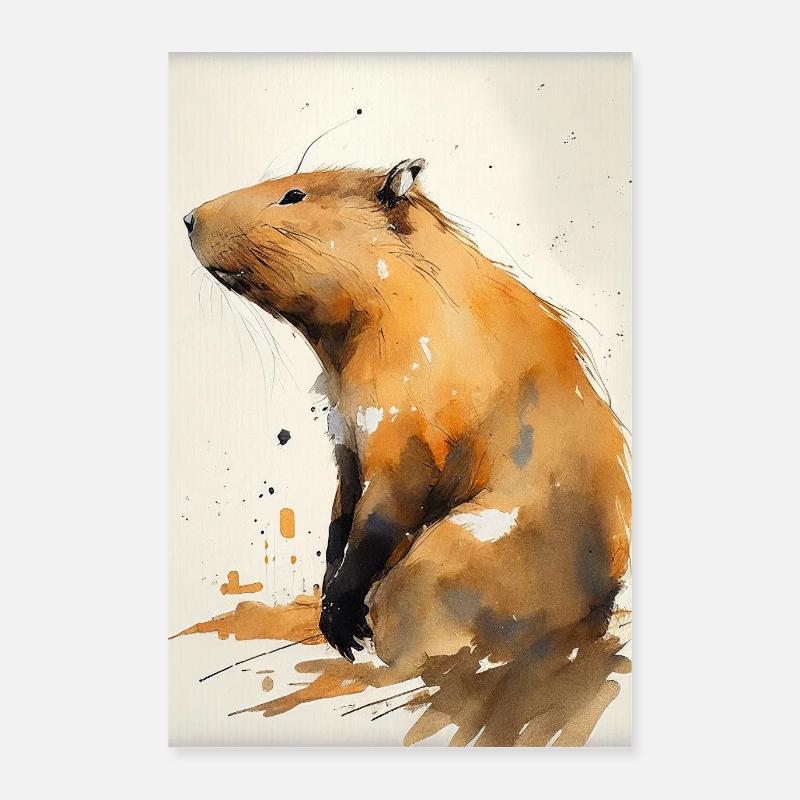 Capybara capybara Capybaras drawn Poster 16" x 24" (40x60 cm)
