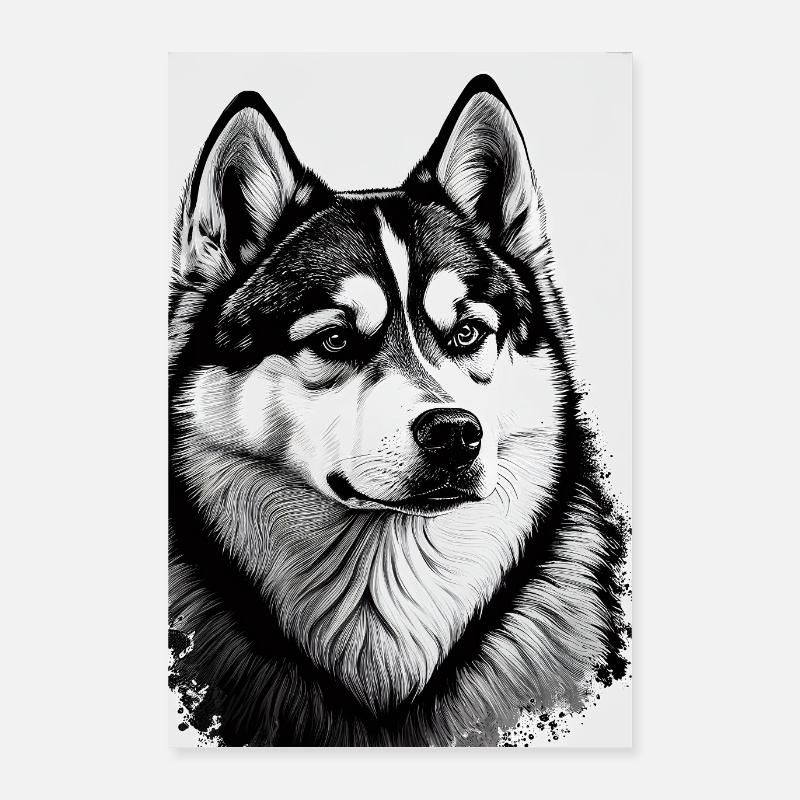 Husky Siperian Husky-koiran piirustus Juliste 40x60 cm