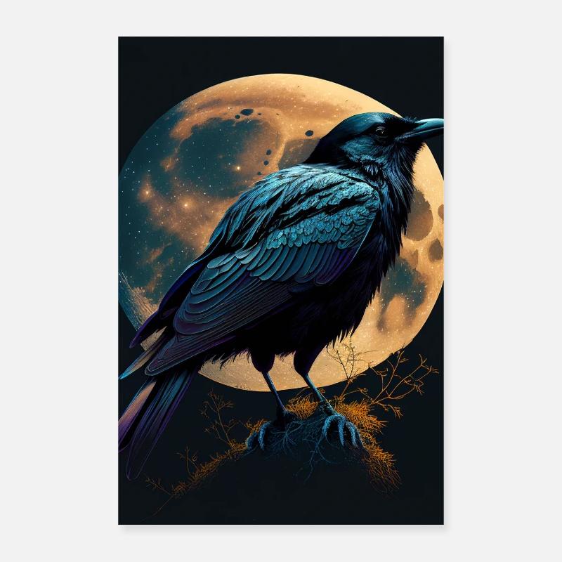 Raven Crow Bird Ravens Crows Moon Poster 16" x 24" (40x60 cm)
