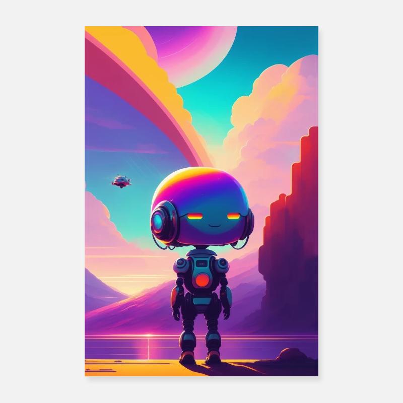 süßer Science Fiction Roboter mit Regenbogen Augen Poster 40x60 cm
