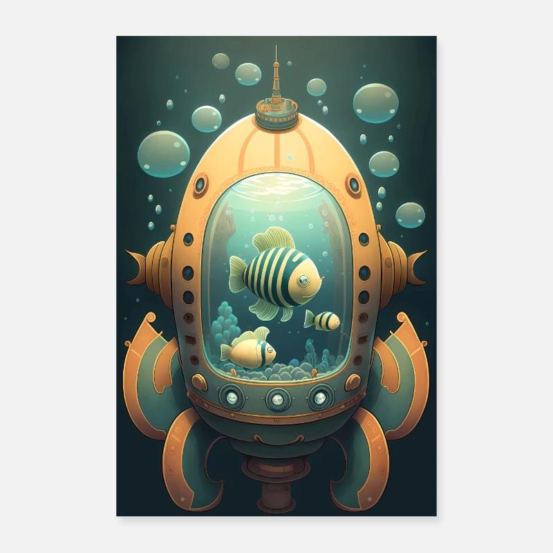 Futuristic Underwater Submarine Poster 16" x 24" (40x60 cm)