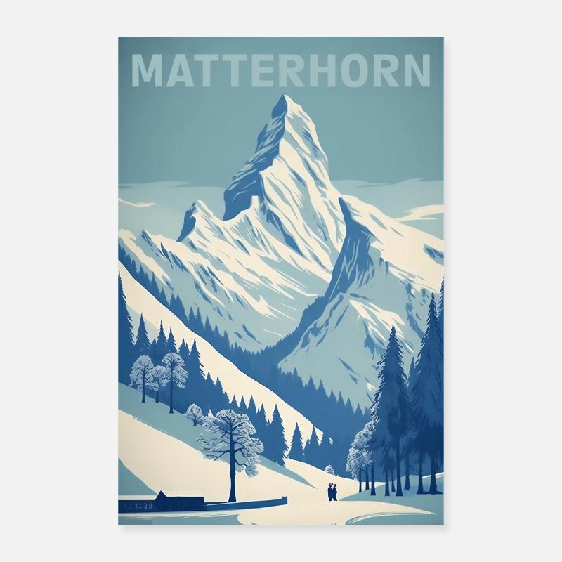 Affiche de voyage vintage - Cervin - Poster 40 x 60 cm - blanc
