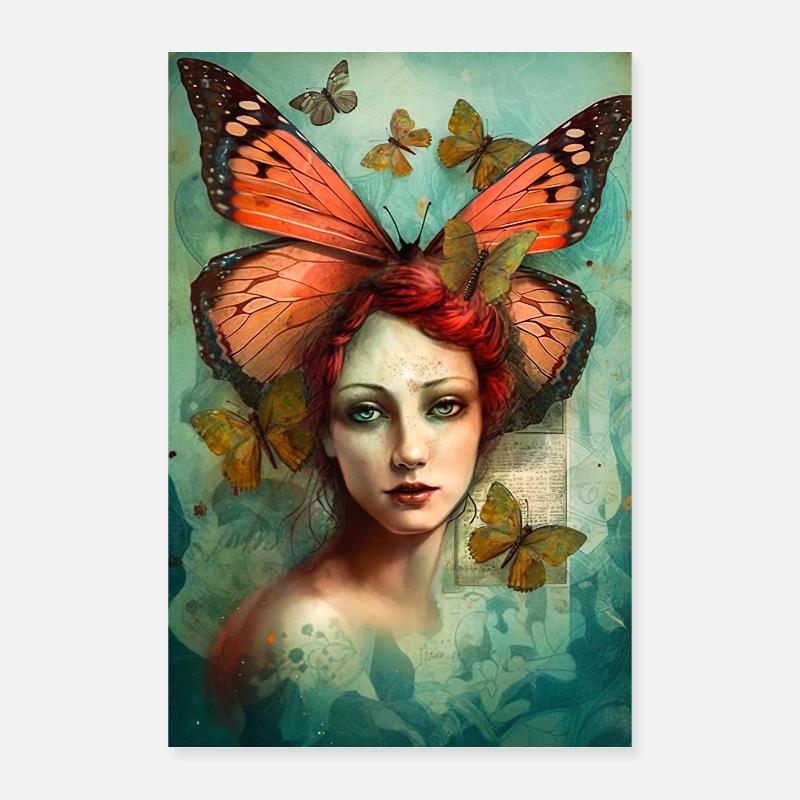 Dame papillon Poster 40 x 60 cm