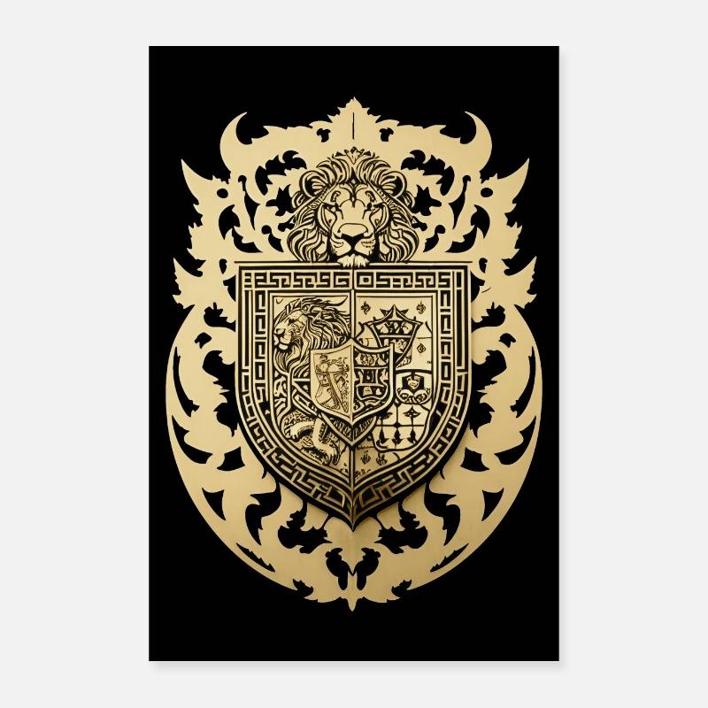 Wappen mit Löwe - Poster 40x60 cm - Weiß