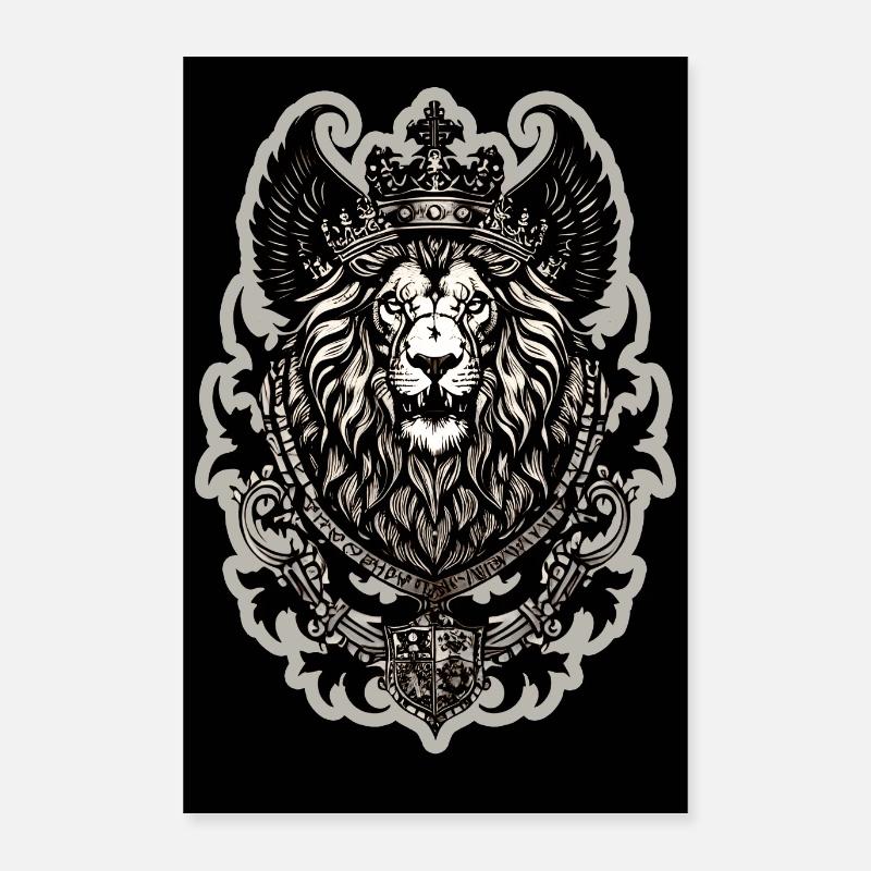 Silberner Löwe - Poster 40x60 cm - Weiß