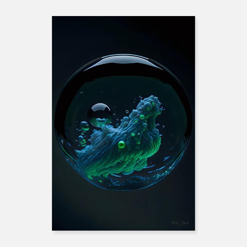 Nuages dans une bulle verte 2 Poster 40 x 60 cm