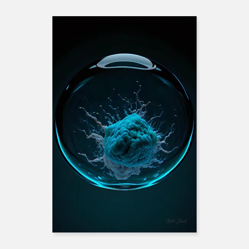 Kaos in einer Blase cyan 1 - Poster 40x60 cm - Weiß