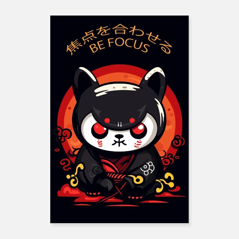 Poster lapin ninja : Be Focus, manga, motivation Poster 40 x 60 cm