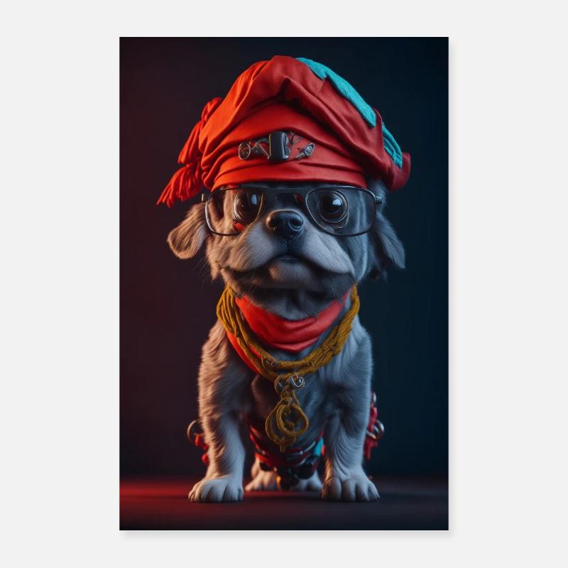 Red Cap Dog - Poster 40x60 cm - Weiß