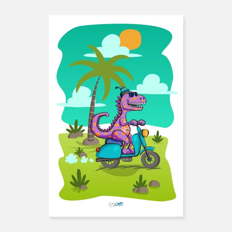 DinoScooter - Poster 40x60 cm - Weiß