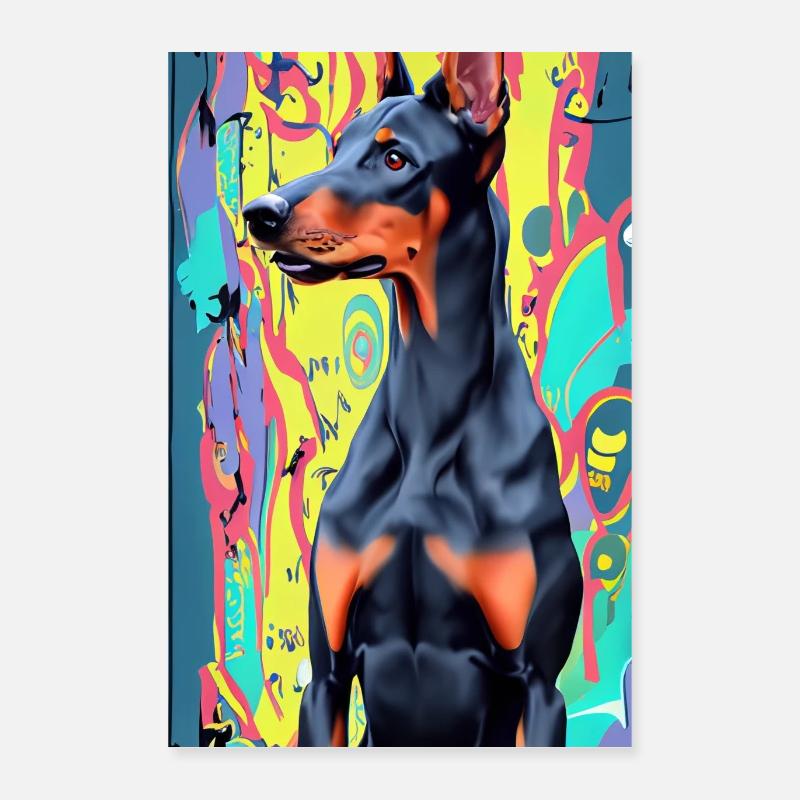 Dobermann vor buntem Hintergrund, Pop-Art modern Poster 40x60 cm