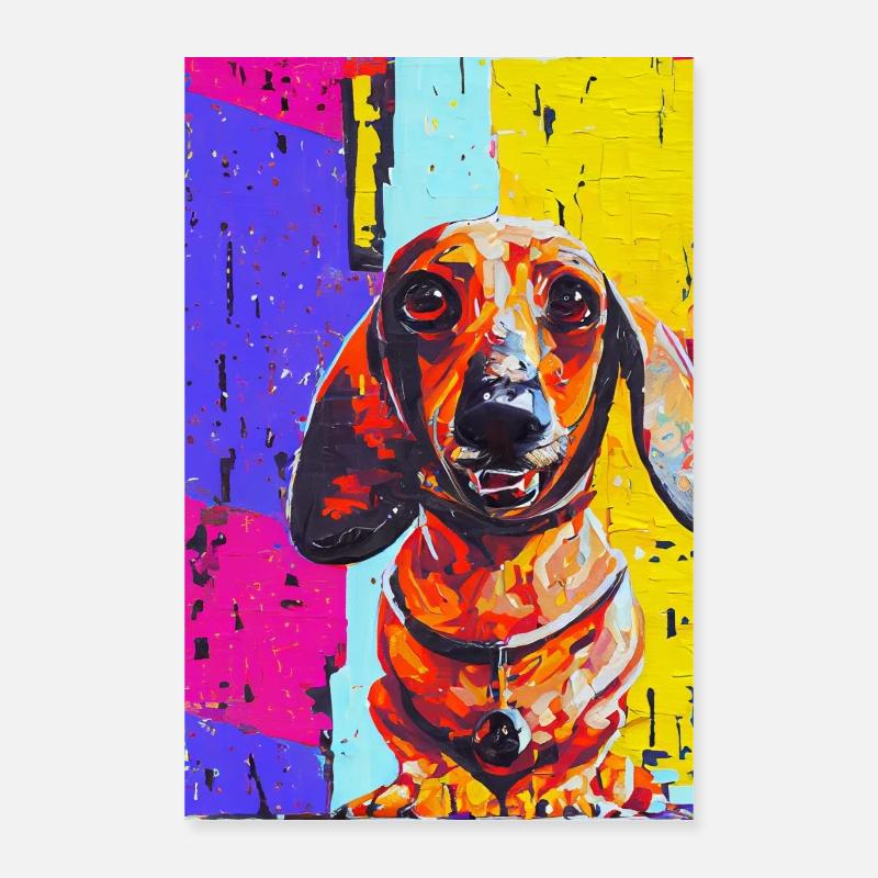 Modernes Pop-Art Print | Dackel mit Graffiti Bunt Poster 40x60 cm