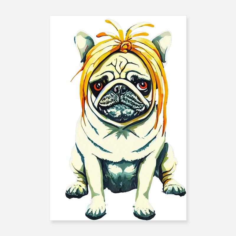 Pug with wig #PugLife Poster 16" x 24" (40x60 cm)
