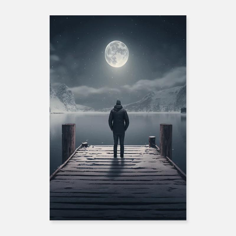 Einsamkeit des Winters - Ein Mann auf dem Steg Poster 40x60 cm