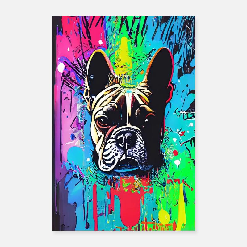 Impression pop art moderne | coloré | Bouledogue français Poster 40 x 60 cm