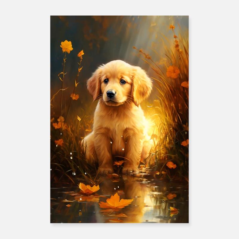 Chiot à l’étang Poster 40 x 60 cm