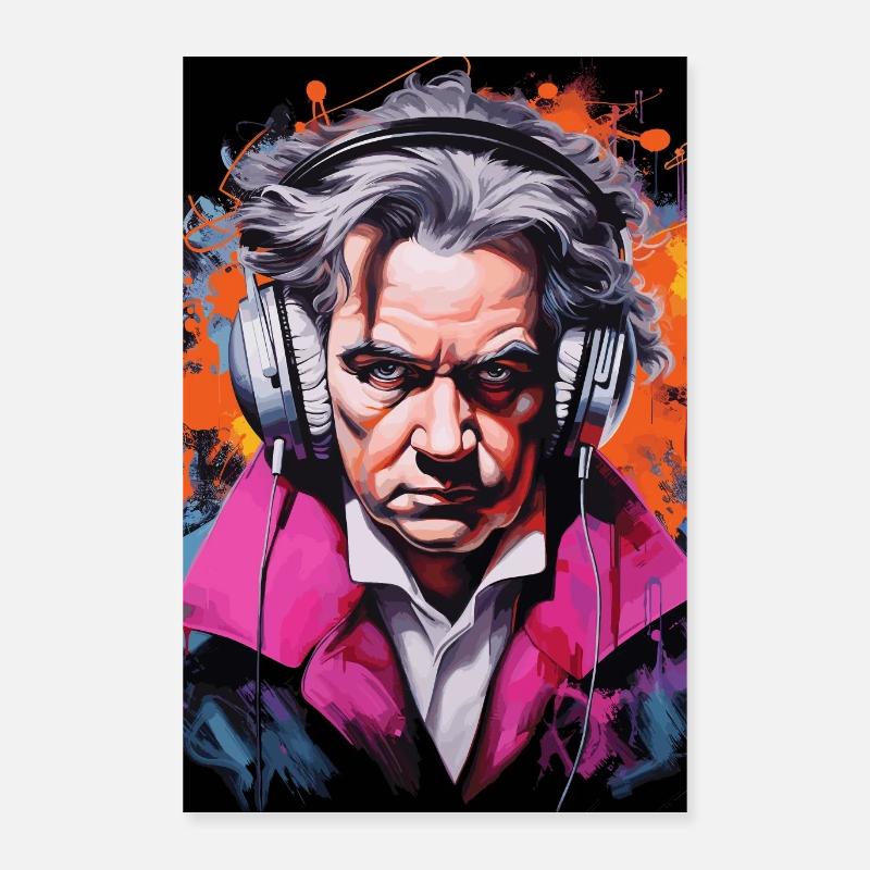 Ludwig Van Beethoven mit Kopfhörer - Poster 40x60 cm - Weiß