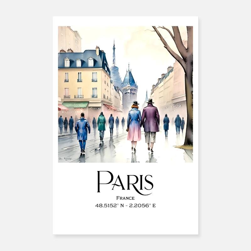 Couple walking in Paris at the Eiffel Tower Poster 16" x 24" (40x60 cm)