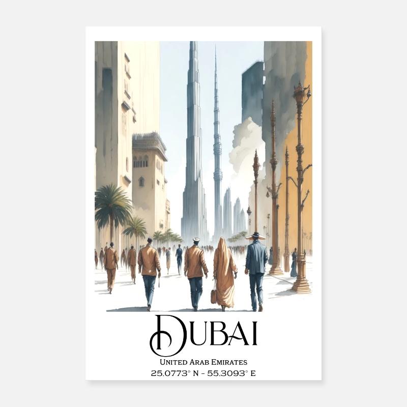 Les gens marchent devant le Burj Khalifa à Dubaï Poster 40 x 60 cm