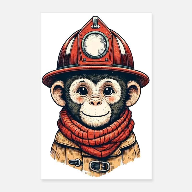 Fire Brigade Monkey | Fire Brigade Äffle Poster 16" x 24" (40x60 cm)