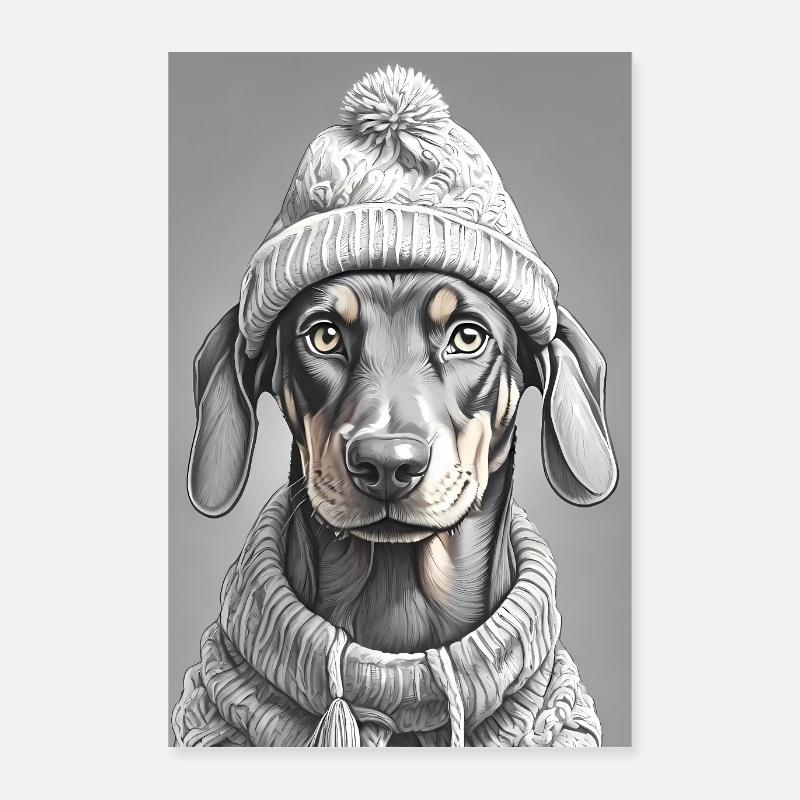 Doberman with hat and scarf - Poster in 3 sizes Poster 16" x 24" (40x60 cm)