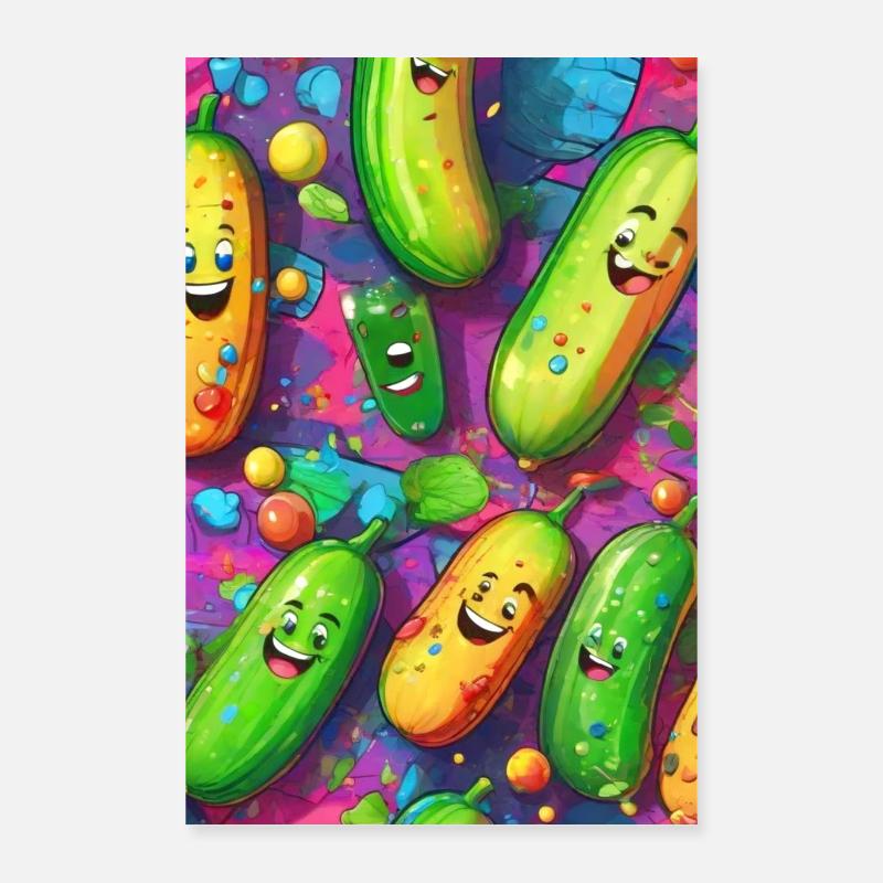 Cucumbers, Cucumber, Graffiti, Laughing Cucumbers, Colorful Poster 16" x 24" (40x60 cm)