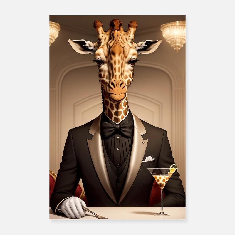 A giraffe in the restaurant with martini Poster 16" x 24" (40x60 cm)