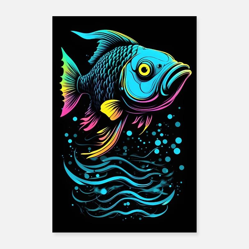 Fisch Vector Art Neon Glow Poster 40x60 cm