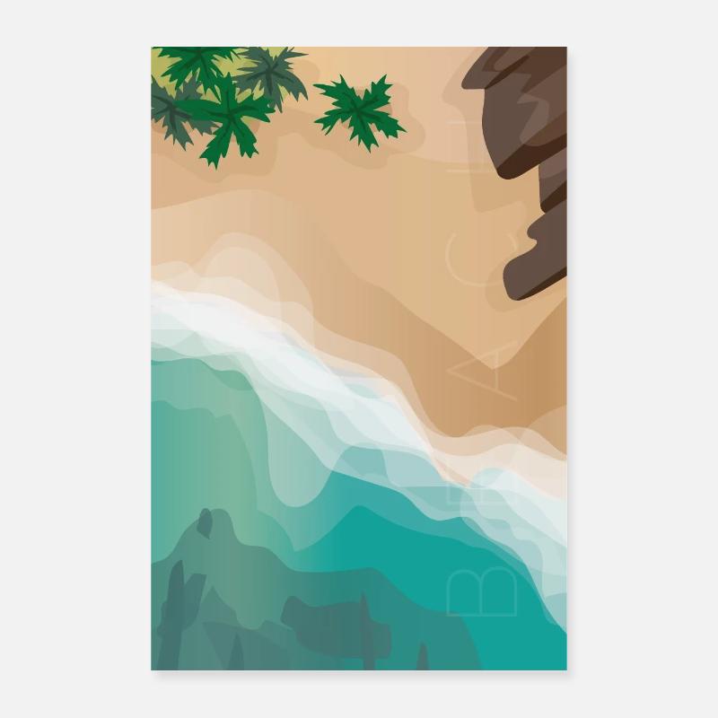 Sea and beach with palm trees - top view Poster 16" x 24" (40x60 cm)