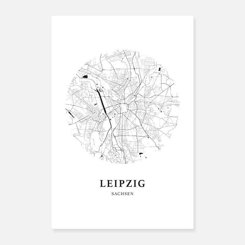 Minimalistische Stadtkarte Leipzig Poster 40x60 cm