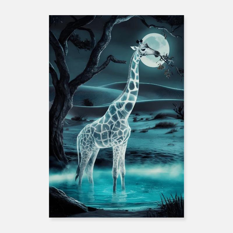 Giraffe im Mondschein Poster 40x60 cm
