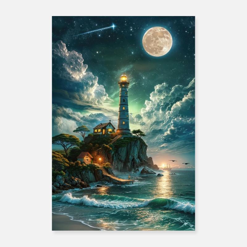 Le phare au clair de lune Poster 40 x 60 cm