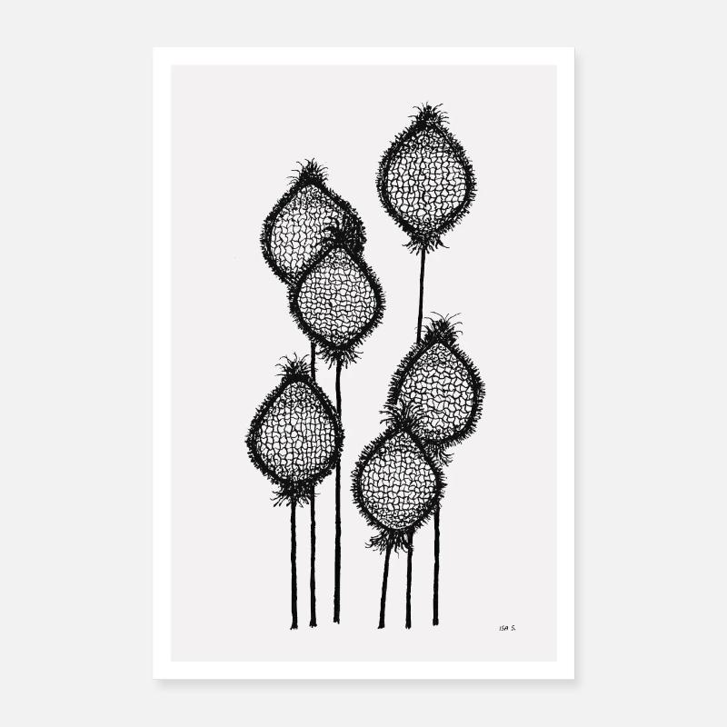 Poppy buds black abstract, background beige Poster 16" x 24" (40x60 cm)