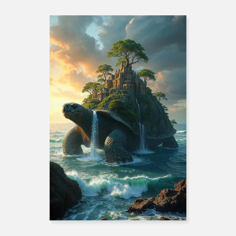 Schildkröten Atlantis - Poster 40x60 cm - Weiß