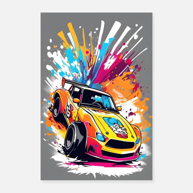 Retro Drift Car - Lebendige Racing Splash Kunst Poster 40x60 cm
