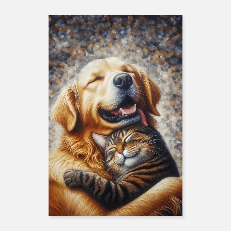 Dog cuddles a cat Poster 16" x 24" (40x60 cm)