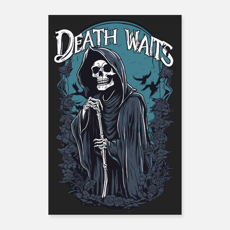 Grim Reaper « La mort attend » Art gothique - Poster 40 x 60 cm - blanc