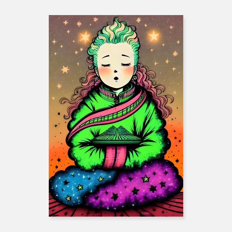 Mädchen träumt unter den Sternen - Poster 40x60 cm - Weiß