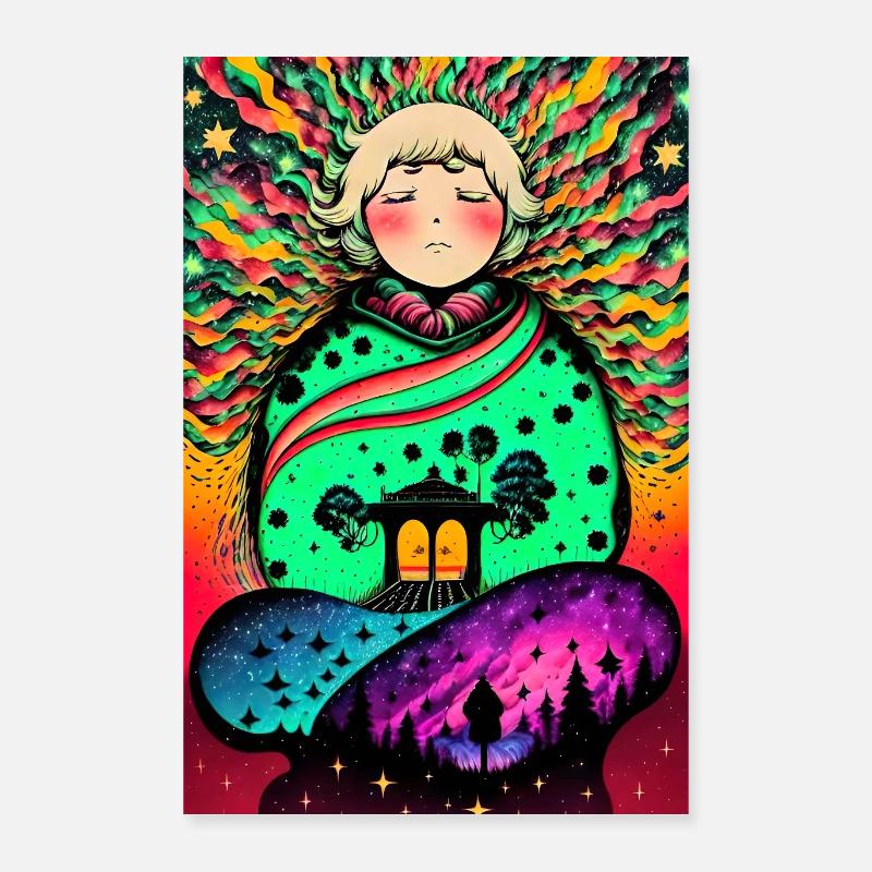 Verträumtes psychedelisches Porträt - Poster 40x60 cm - Weiß