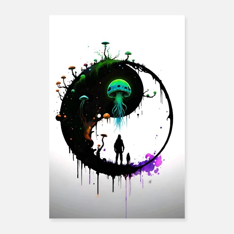 Monde des champignons Yin Yang Poster 40 x 60 cm