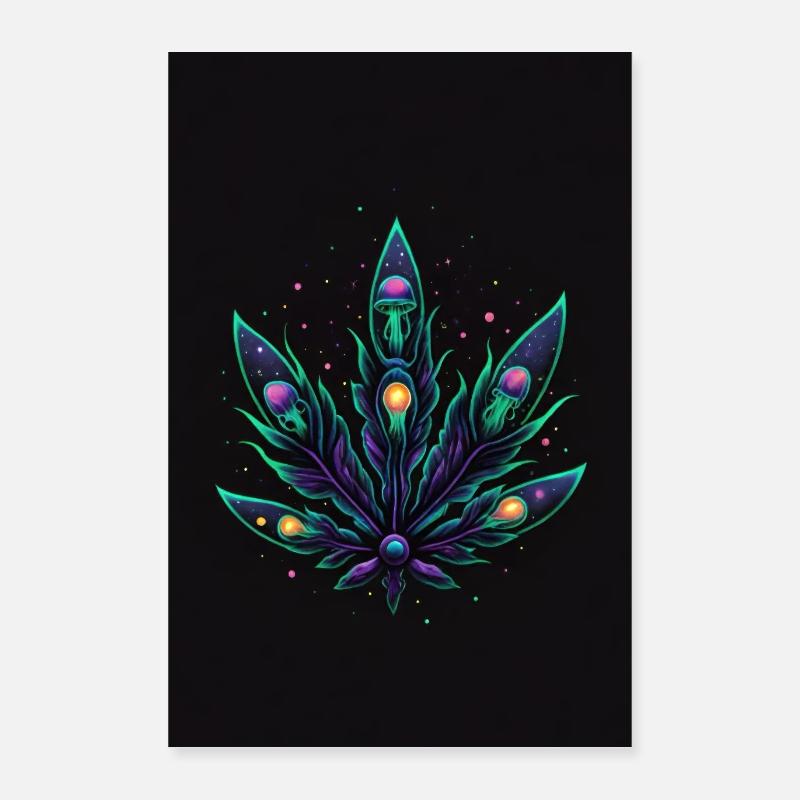 Kosmisches Marihuana-Blatt - Poster 40x60 cm - Weiß