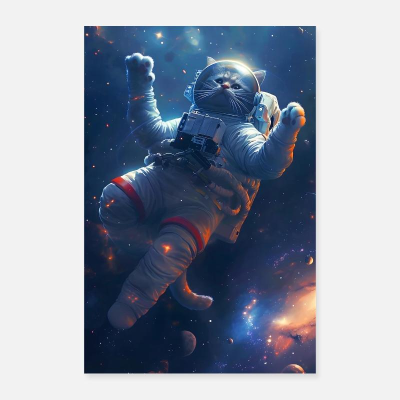 Astronaute des chats de l’espace - Poster 40 x 60 cm - blanc