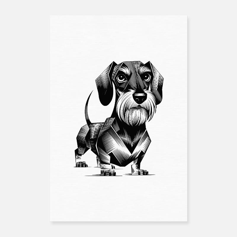 Wire-haired Dachshund Hatching Drawing Design Poster 16" x 24" (40x60 cm)